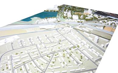 Stadtmodell mit Blickrichtung zum Dutzendteich und den neu geplanten Yacht-Club