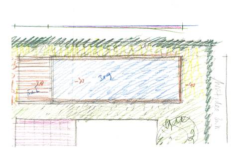 Bild: Grundriss des Badeteiches mit Klärbereich - verworfene Lösung