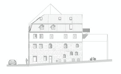 Entwurf - Ansicht Ost denkmalgerechte Micro-Apartments
