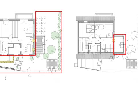 Bild: Grundrisse Ergeschoss und Obergeschoss Erweiterung Reihenhaus